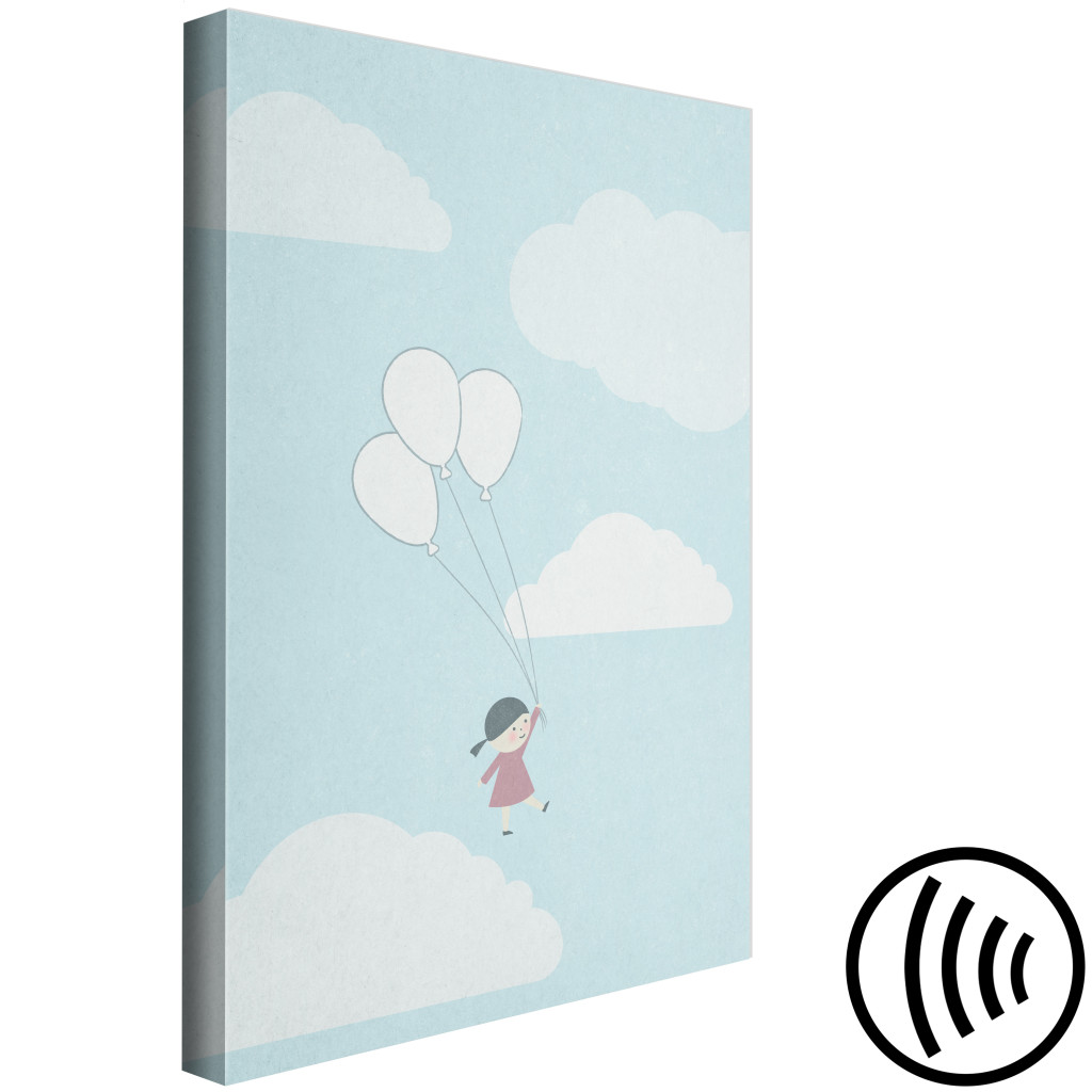 Obraz Z Głową W Chmurach - Dziewczynka Z Balonami Pośród Chmur I Nieba, Idealna Dekoracja Do Pokoju Dziecięcego