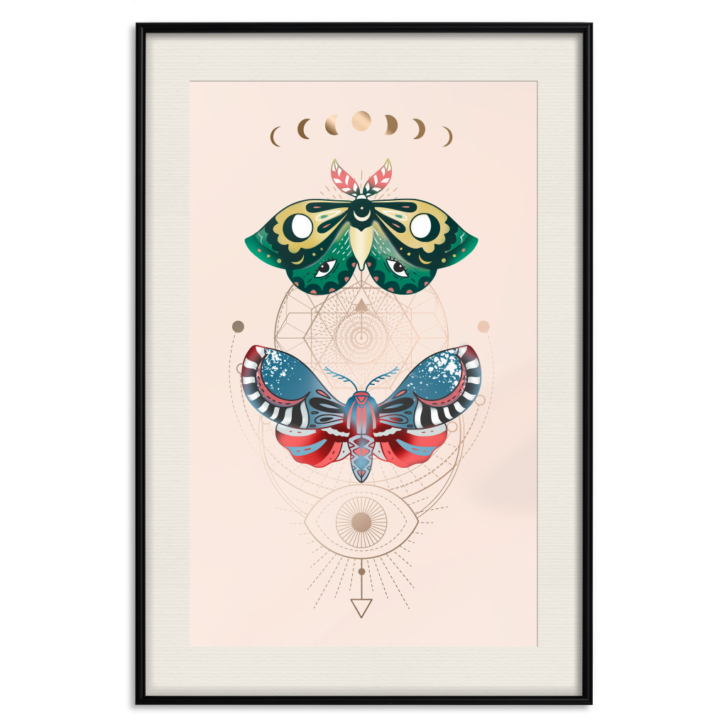 Cartaz Magic Insects - Geometric Esoteric Signs And Colorful Moths
