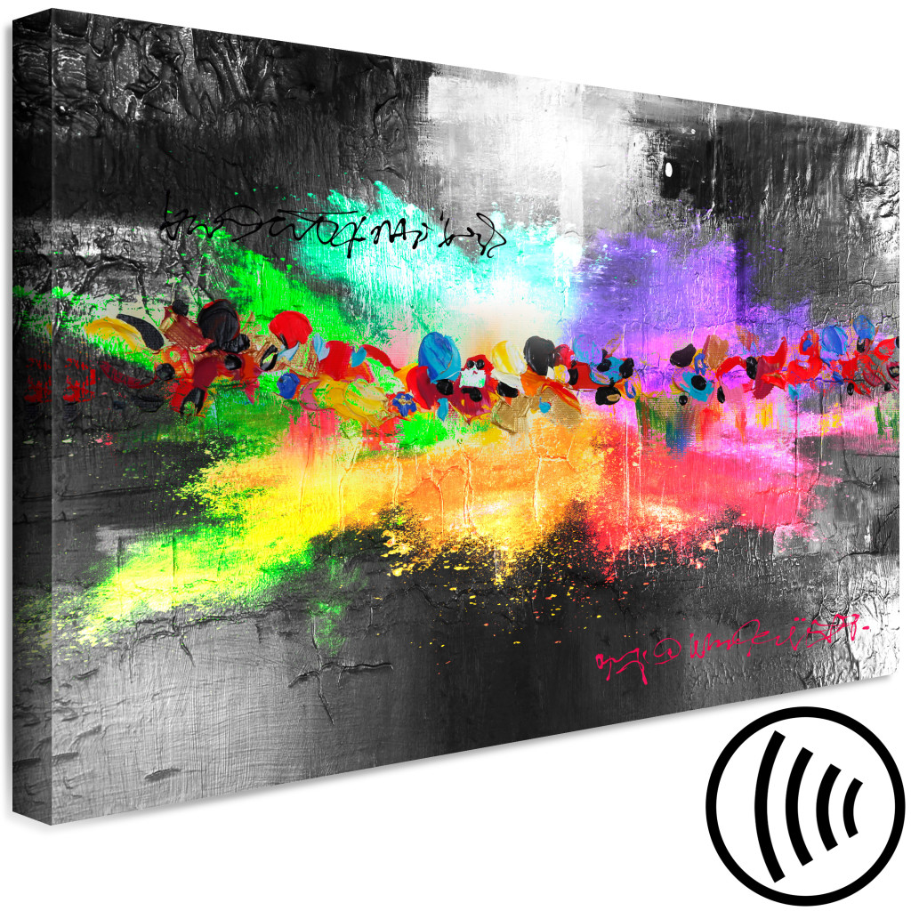 Quadro Em Tela Rainbow Colors - Colorful Abstraction With A Texture On A Silver And Black Background