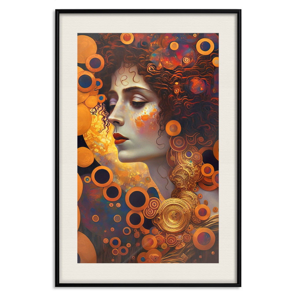 Plakat: Zamyślona Kobieta - Portret Inspirowany Twórczością Gustava Klimta
