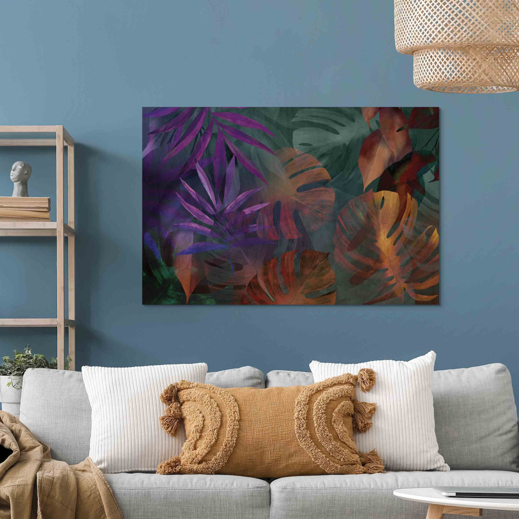 Quadro Pintado Colorful Nature - A Composition Of Energetic Palm Leaves And Monstera