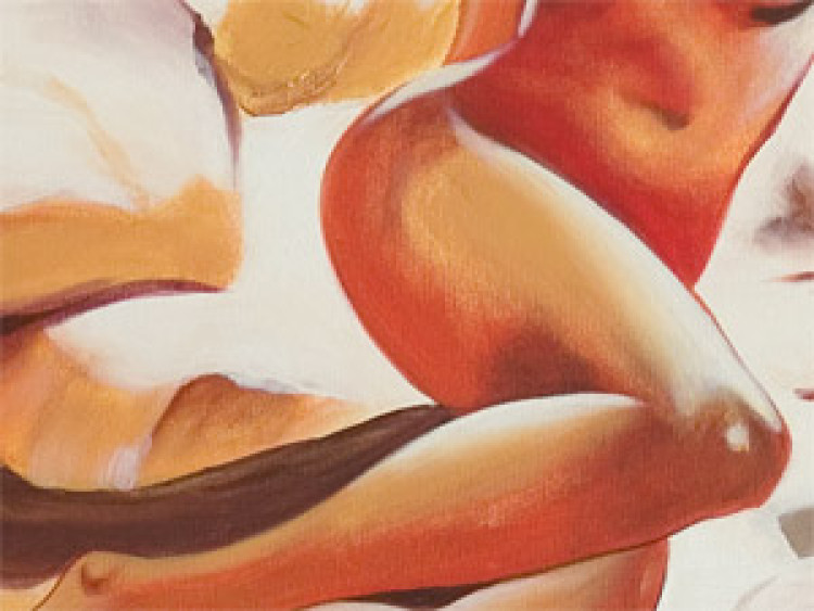 Wandbild Im Bett (1-teilig) - Akt mit Frau auf orangefarbenem Hintergrund 47537 additionalImage 3