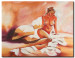 Wandbild Im Bett (1-teilig) - Akt mit Frau auf orangefarbenem Hintergrund 47537