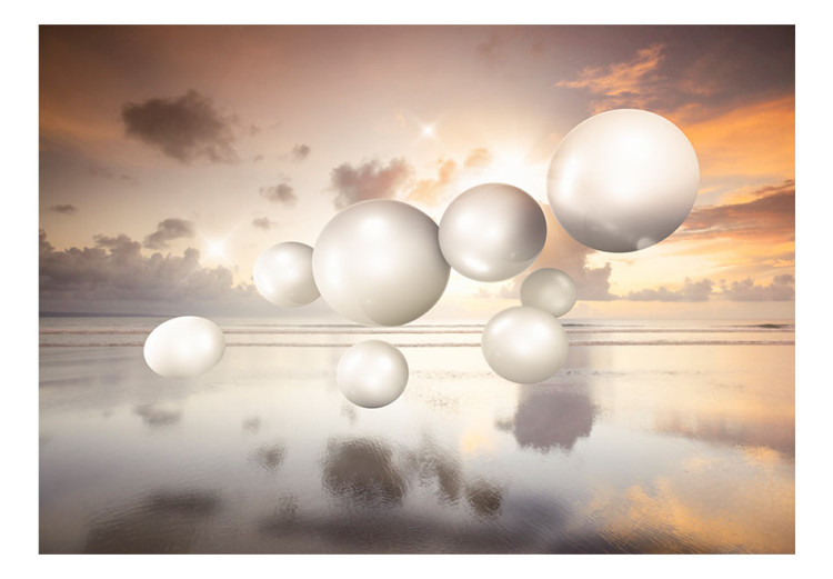 Fotomural Abstracción con amanecer - perlas blancas flotan sobre el agua del mar 71237 additionalImage 1