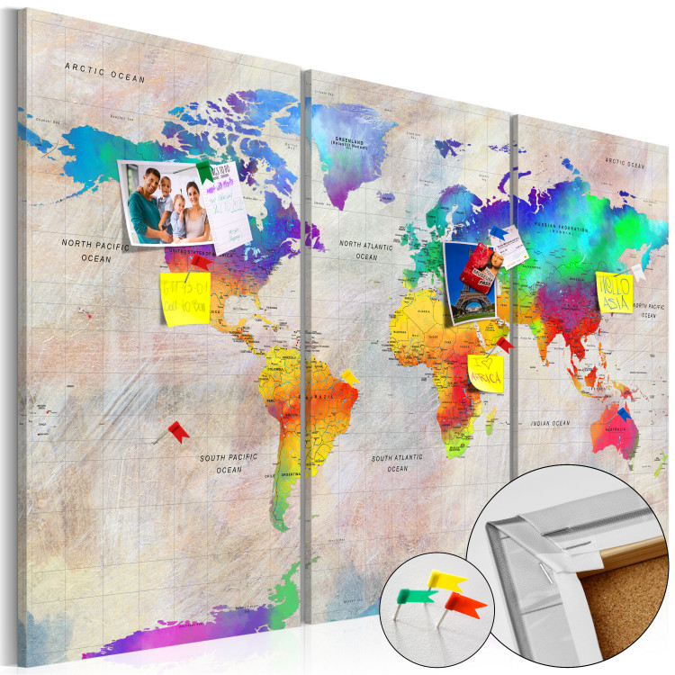 Ozdobna tablica korkowa Mapa świata: Tęczowy gradient [Mapa korkowa] 96137