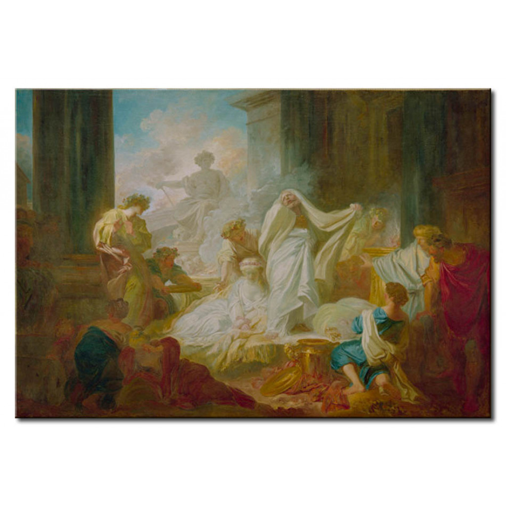 Schilderij  Jean-Honoré Fragonard: Le Grand-Prêtre Corésus Se Sacrifie Pour Sauver Callirhoe