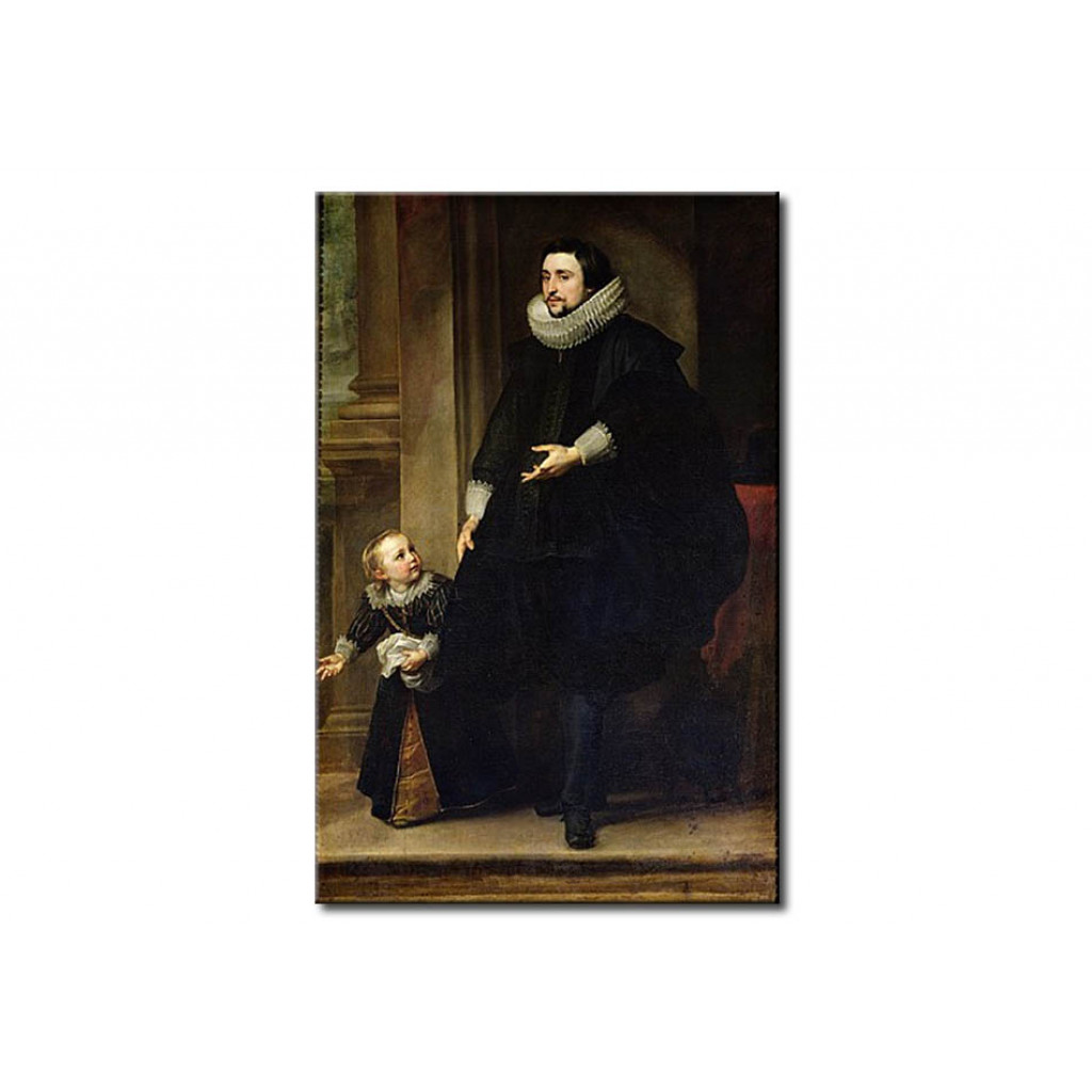 Schilderij  Anthony Van Dyck: Portrait Of A Nobleman And His Child Or Portrait Of The Brother Of Rubens
