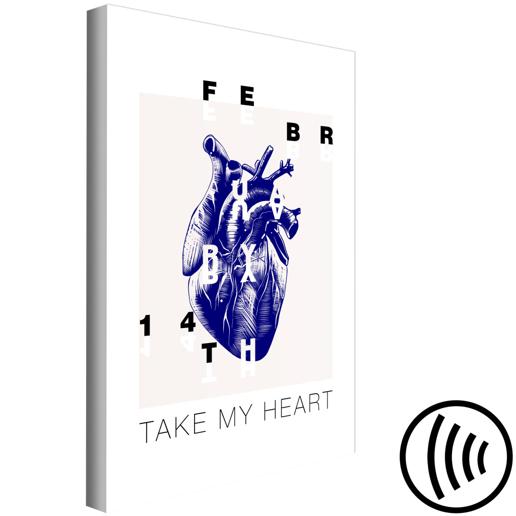 Obraz Napis Take My Heart Na Niebieskim Sercu - Kompozycja Na Beżowym Tle
