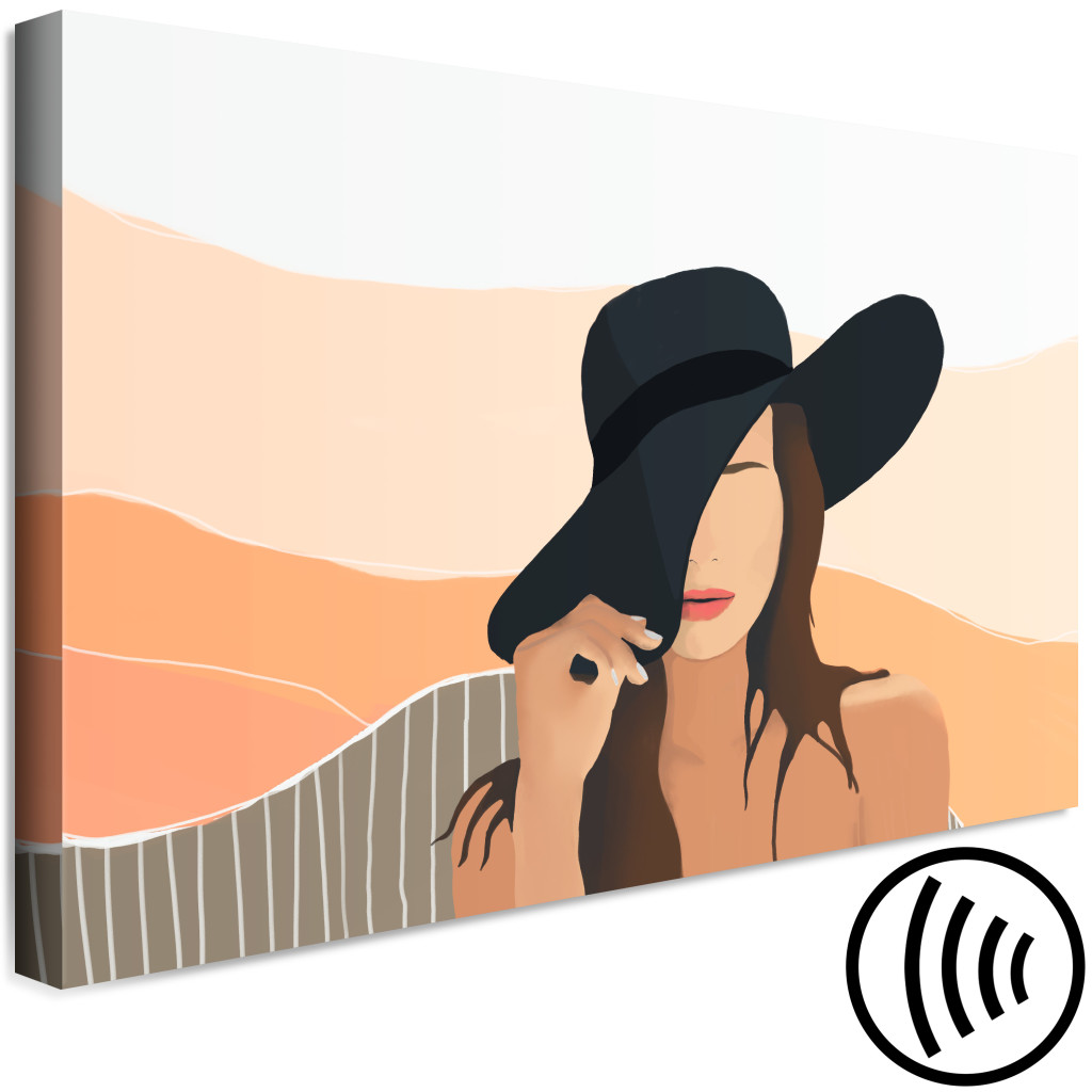 Tavla Kvinna Med Hatt - Grafik I Pastellfärger Med En Kvinnofigur