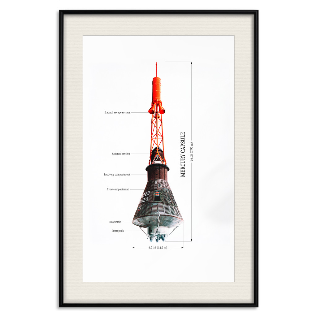 Muur Posters Mercury Capsule - Technical Projection Of A Spacecraft On A Scale