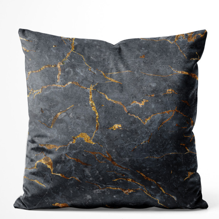 Kissen Velours Cracked magma - graphite imitation stone pattern with golden streaks 147047