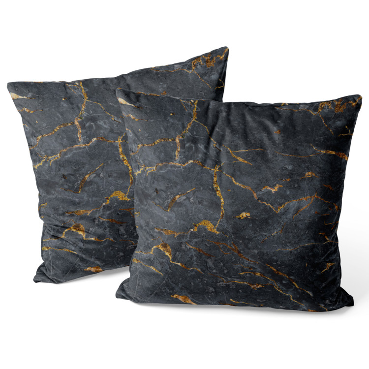 Sammets kudda Cracked magma - graphite imitation stone pattern with golden streaks 147047 additionalImage 3