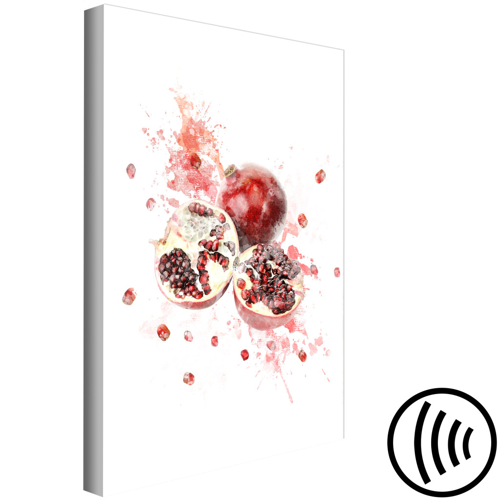 Schilderij  Fruit: Pomegranate - Red Fruits On A Watercolor Stain Of Color