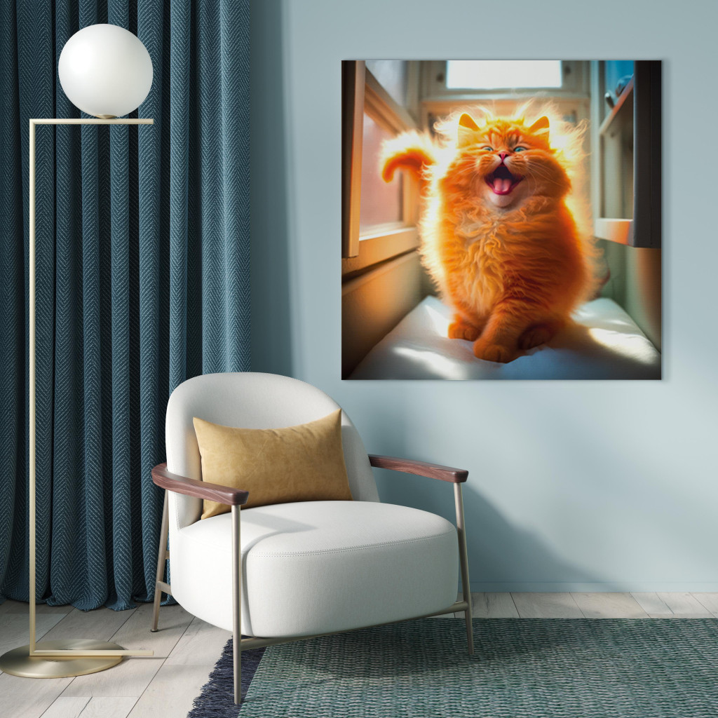 Schilderij  Katten: AI Norwegian Forest Cat - Smiling Red Animal With Long Hair - Square