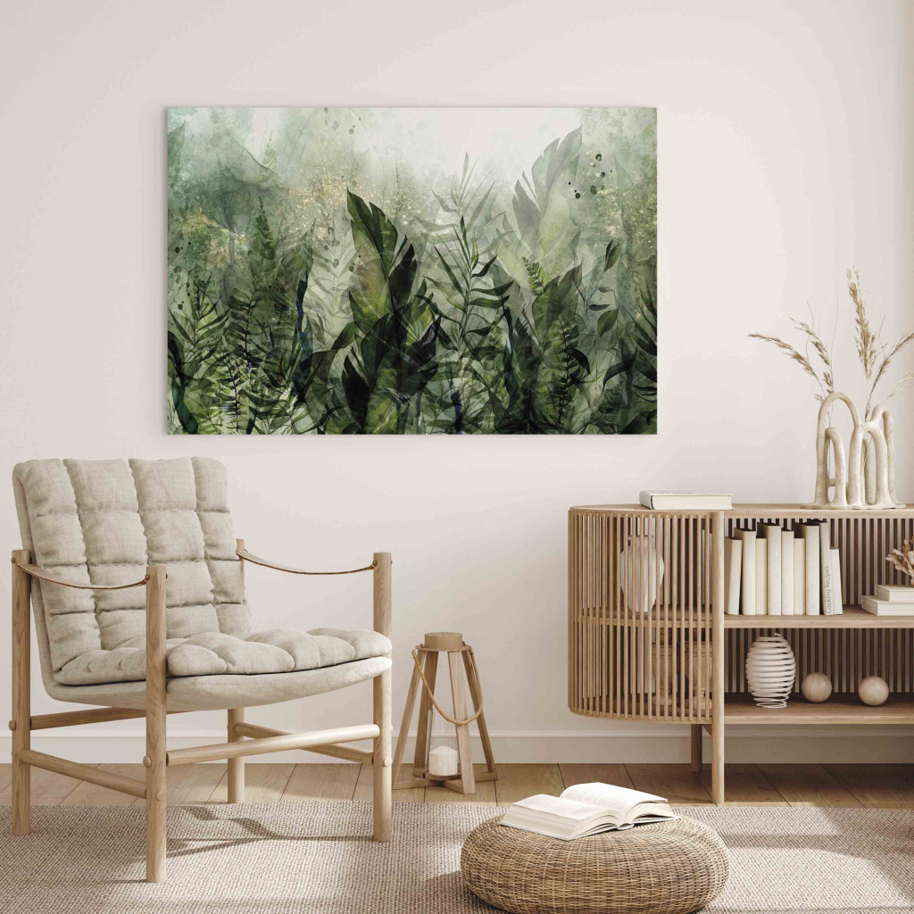 Quadro Pintado Jungle - Tropical Plants In Misty Dew In The Greens