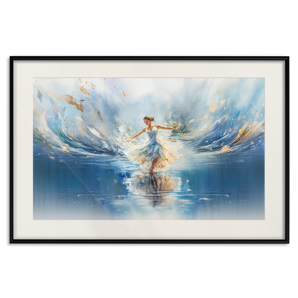 Muur Posters The Beauty Of Dance - A Ballerina Dancing In The Middle Of A Blue Lake