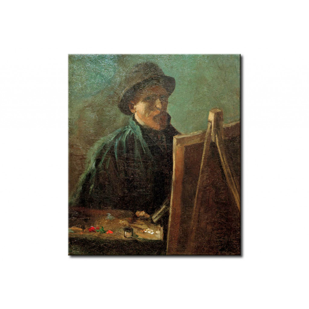Schilderij  Vincent Van Gogh: Self-Portrait With Dark Felt Hat At The Easel