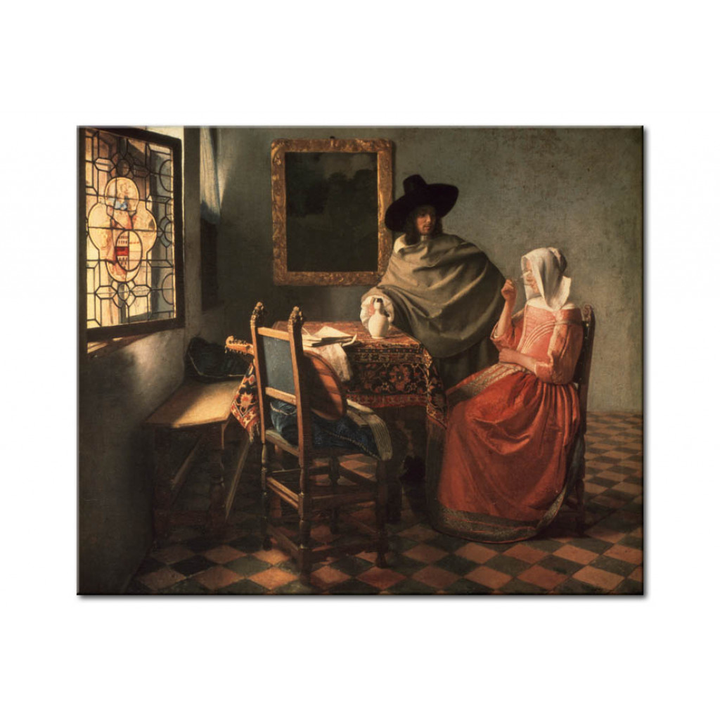 Schilderij  Jan Vermeer: Man And Woman Drinking Wine