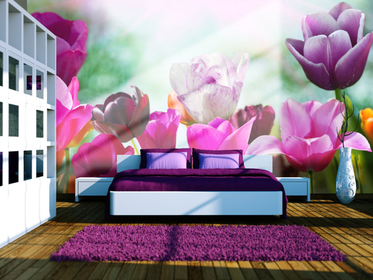 Wall Mural Beautiful Spring Garden - Sunny Floral Motif with Tulip Flowers 60347