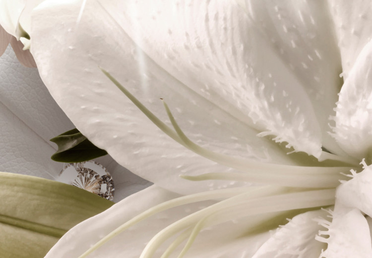 Fototapeta Olśnienie - białe kwiaty ze złotymi ornamentami na tle z pikowaniem 94847 additionalImage 3