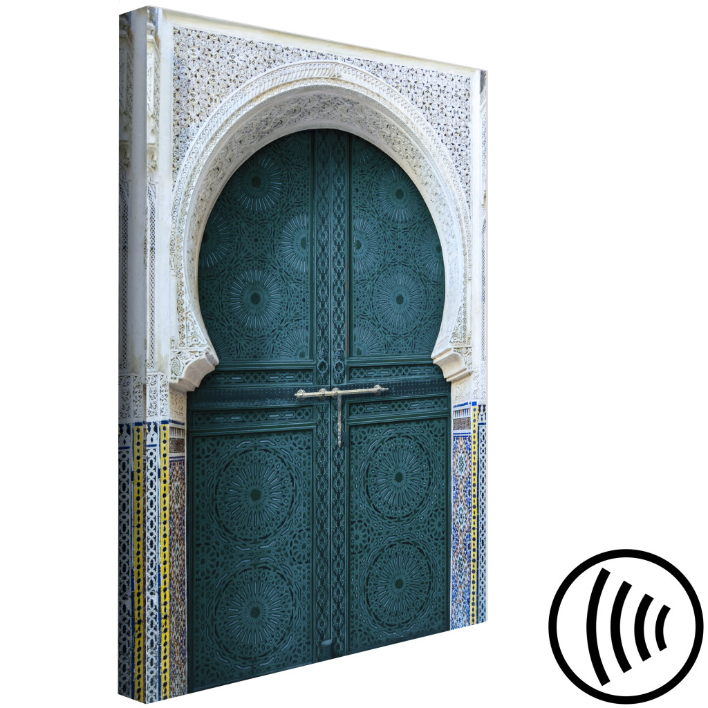 Schilderij  Magische Plaatsen: Marokkaanse Turquoise Deuren - Een Foto Van Etnische Architectuur