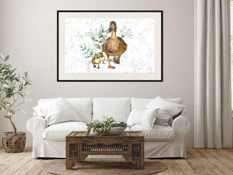 Wall Poster The Family of Ducks - Cute Painted Animals and Plants on the Background With Splashes 145757 additionalImage 16