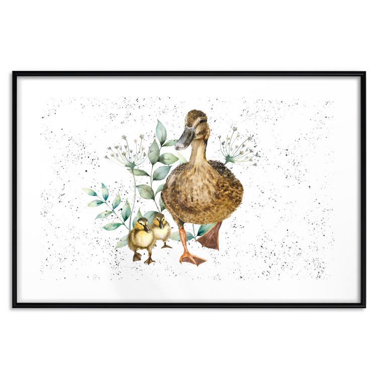 Wall Poster The Family of Ducks - Cute Painted Animals and Plants on the Background With Splashes 145757 additionalImage 24