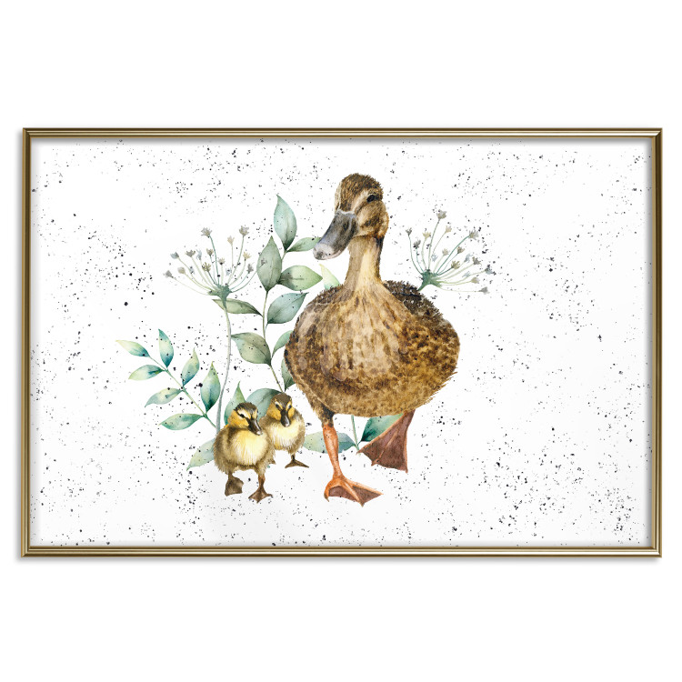 Wall Poster The Family of Ducks - Cute Painted Animals and Plants on the Background With Splashes 145757 additionalImage 23