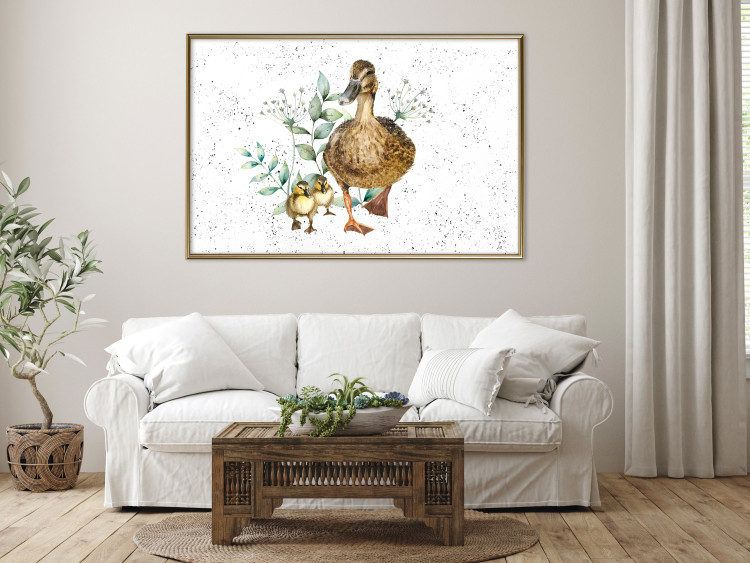 Wall Poster The Family of Ducks - Cute Painted Animals and Plants on the Background With Splashes 145757 additionalImage 17