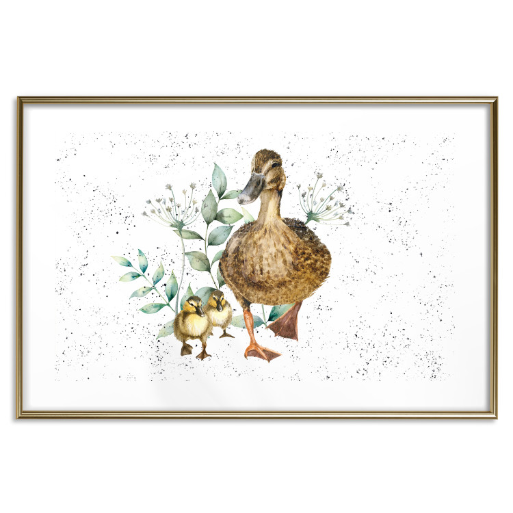 Wall Poster The Family of Ducks - Cute Painted Animals and Plants on the Background With Splashes 145757 additionalImage 26