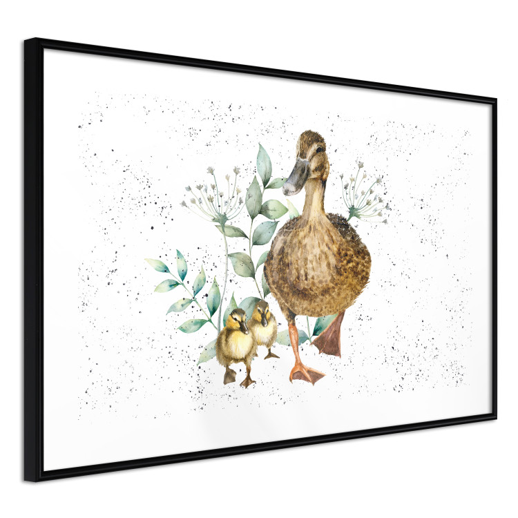 Wall Poster The Family of Ducks - Cute Painted Animals and Plants on the Background With Splashes 145757 additionalImage 6