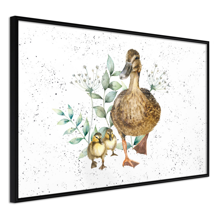 Wall Poster The Family of Ducks - Cute Painted Animals and Plants on the Background With Splashes 145757 additionalImage 4