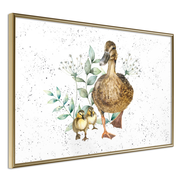 Wall Poster The Family of Ducks - Cute Painted Animals and Plants on the Background With Splashes 145757 additionalImage 7