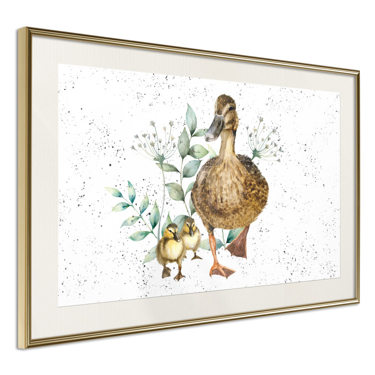 Wall Poster The Family of Ducks - Cute Painted Animals and Plants on the Background With Splashes 145757 additionalImage 12
