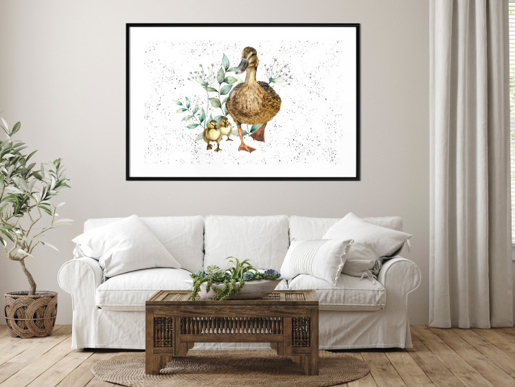 Wall Poster The Family of Ducks - Cute Painted Animals and Plants on the Background With Splashes 145757 additionalImage 13