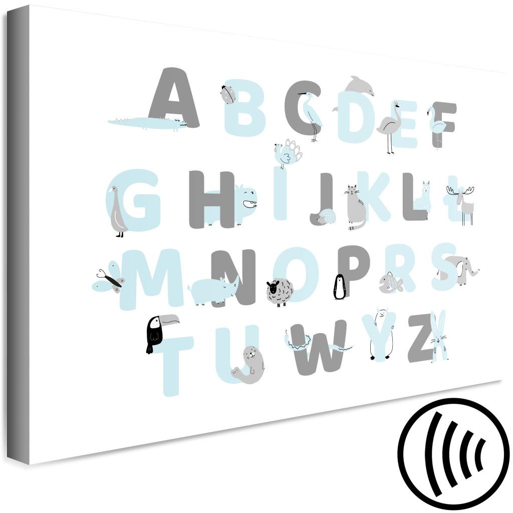 Schilderij  Voor Kinderen: Polish Alphabet For Children - Blue And Gray Letters With Animals