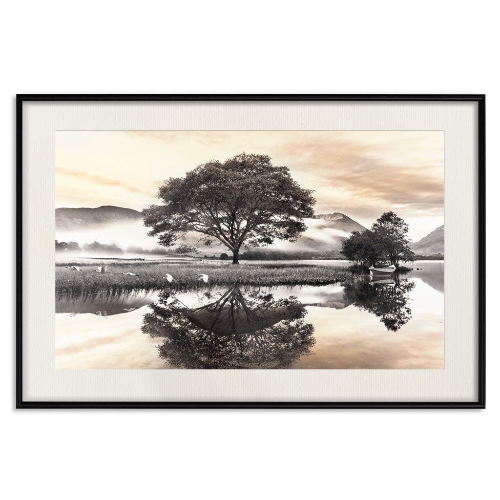 Posters: Misty Landscape - Mountains And Trees Reflecting In The Lake’s Surface
