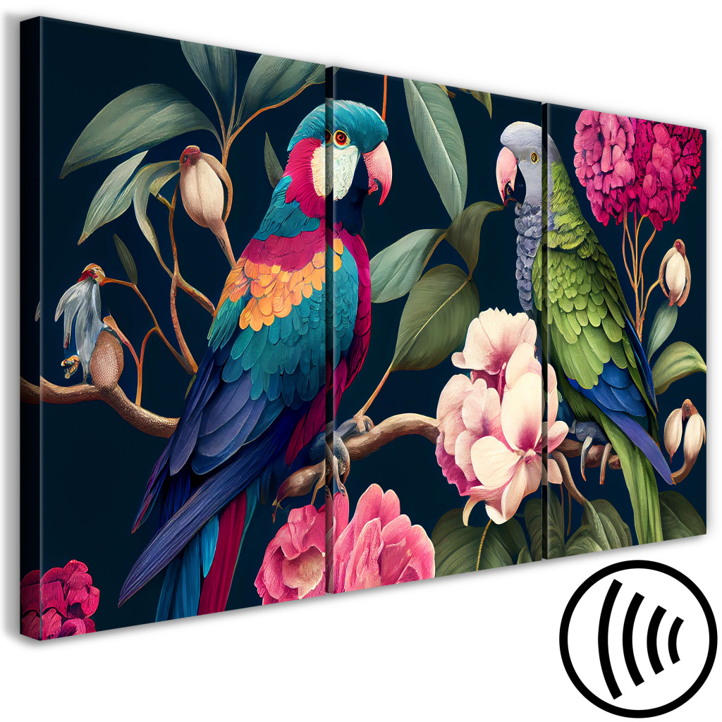 Obraz Tropikalne Ptaki - Egzotyczne Papugi Wśród Kwitnących Drzew