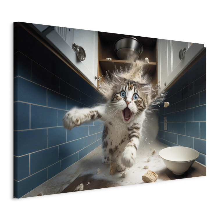 Canvastavla AI Cat - Animal Escaping From the Kitchen After Breaking Supplies - Horizontal 150257 additionalImage 2