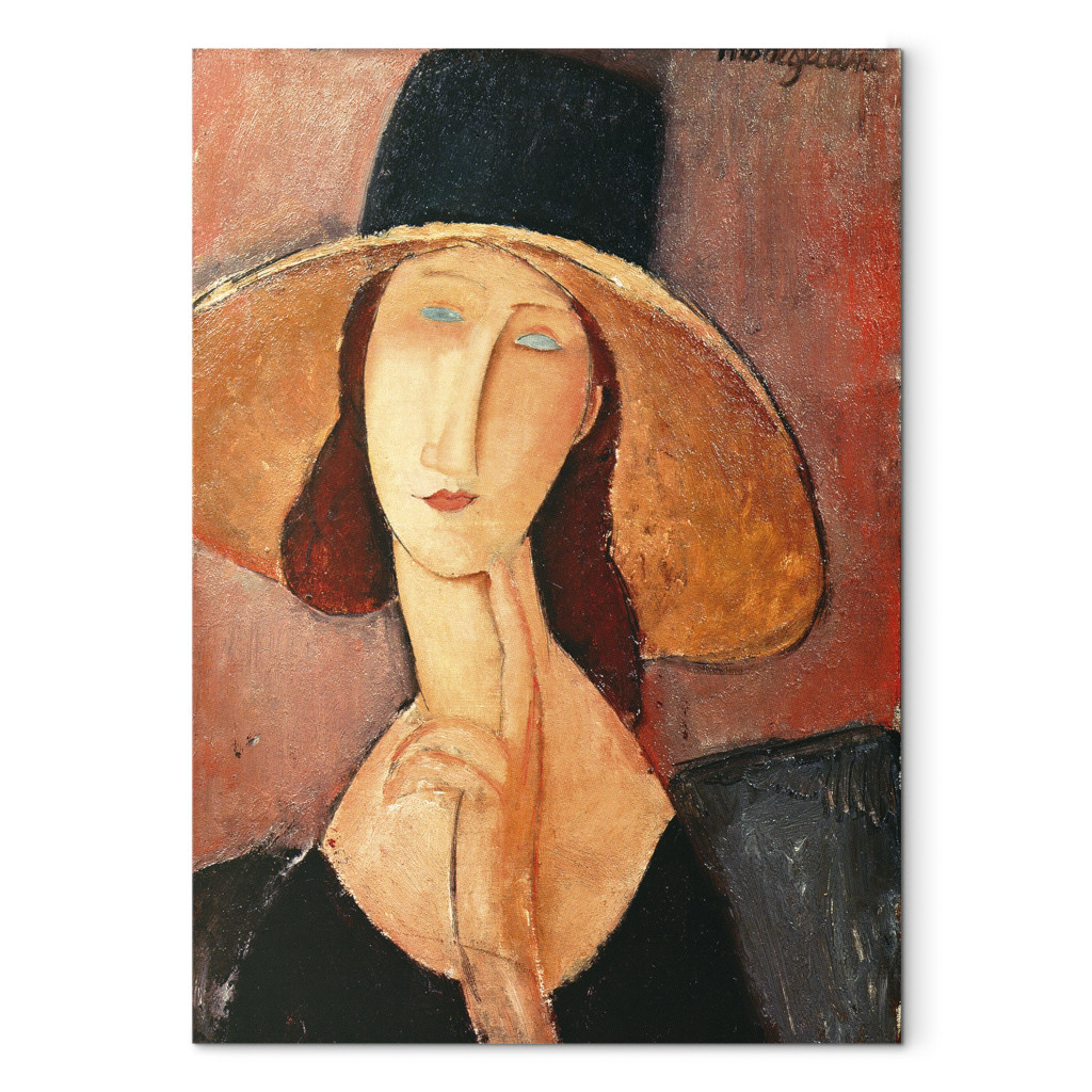 Schilderij  Amedeo Modigliani: Portrait Of Jeanne Hebuterne In A Large Hat
