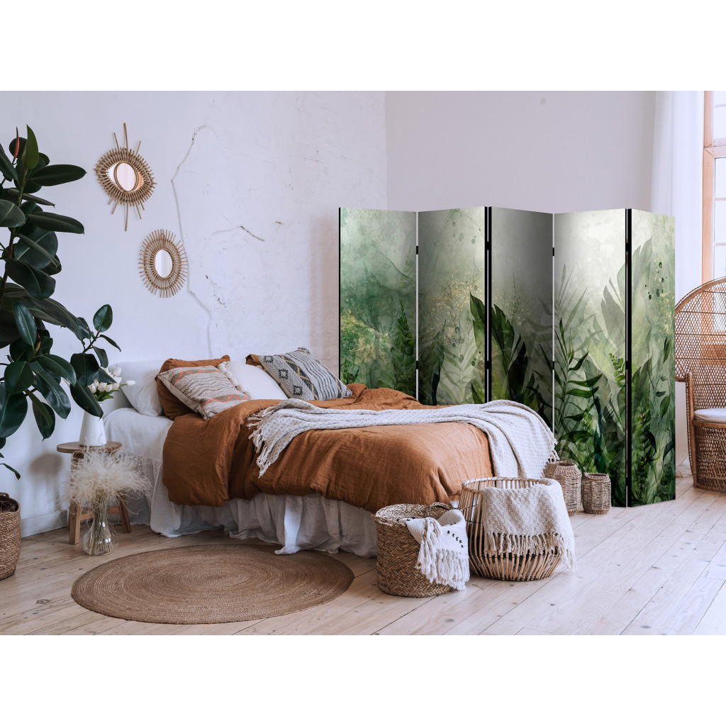 Decoratieve Kamerverdelers  In The Morning Dew - A Landscape Of Leaves On A Green Background II [Room Dividers]