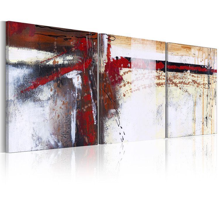 Tableau sur toile Souffle (3 pièces) - abstraction avec un dessin rouge peint 46657 additionalImage 2
