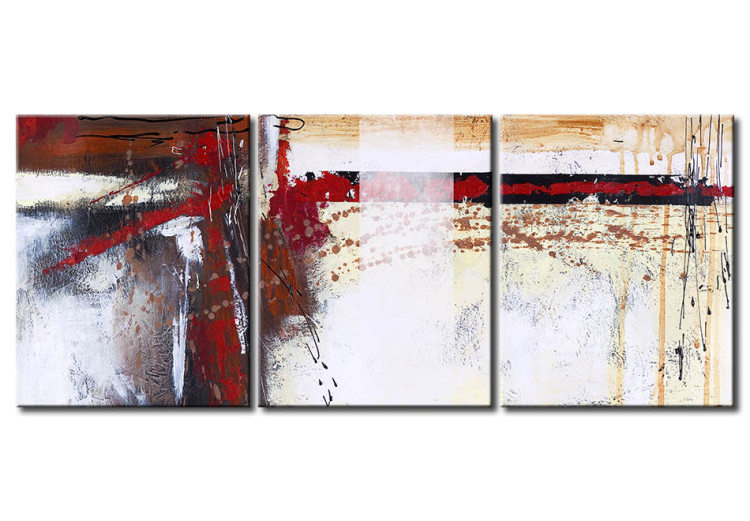 Tableau sur toile Souffle (3 pièces) - abstraction avec un dessin rouge peint 46657
