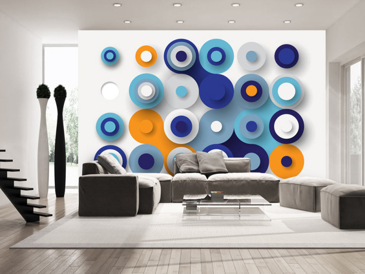 Mural Geometria do Círculo Azul - fundo em desenho moderno em círculos coloridos 61957