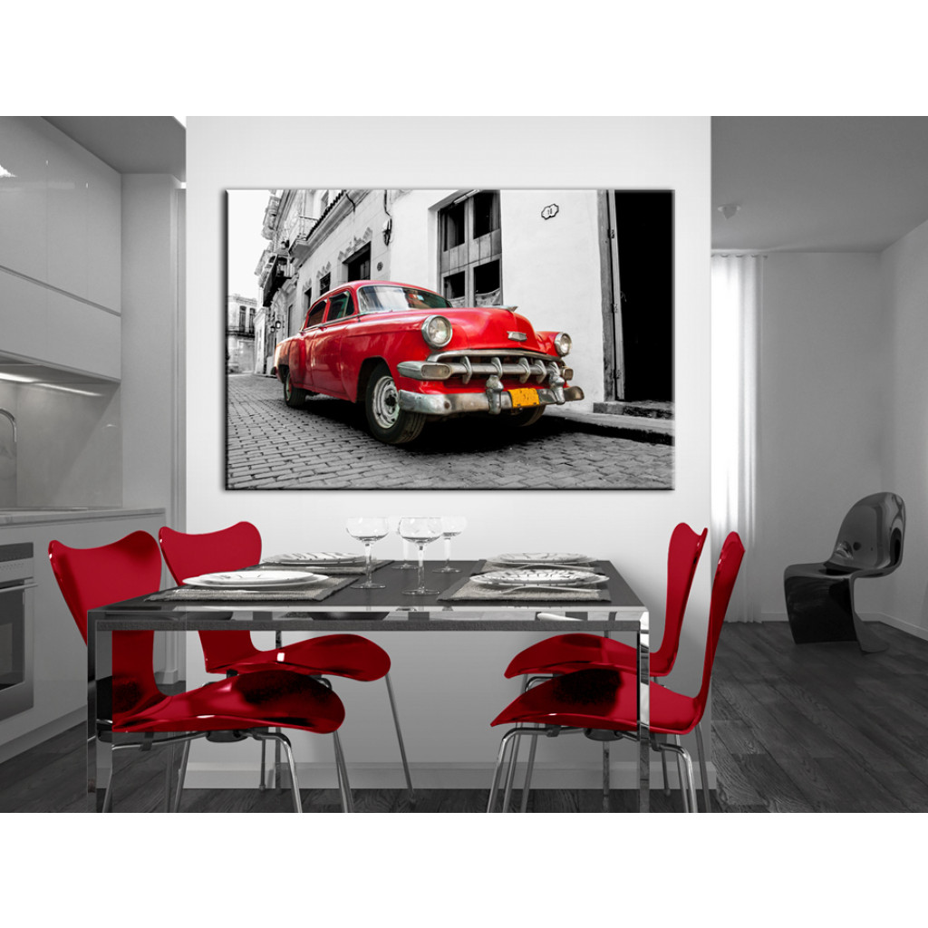 Schilderij  Vintage: Cuban Classic Car (Red)