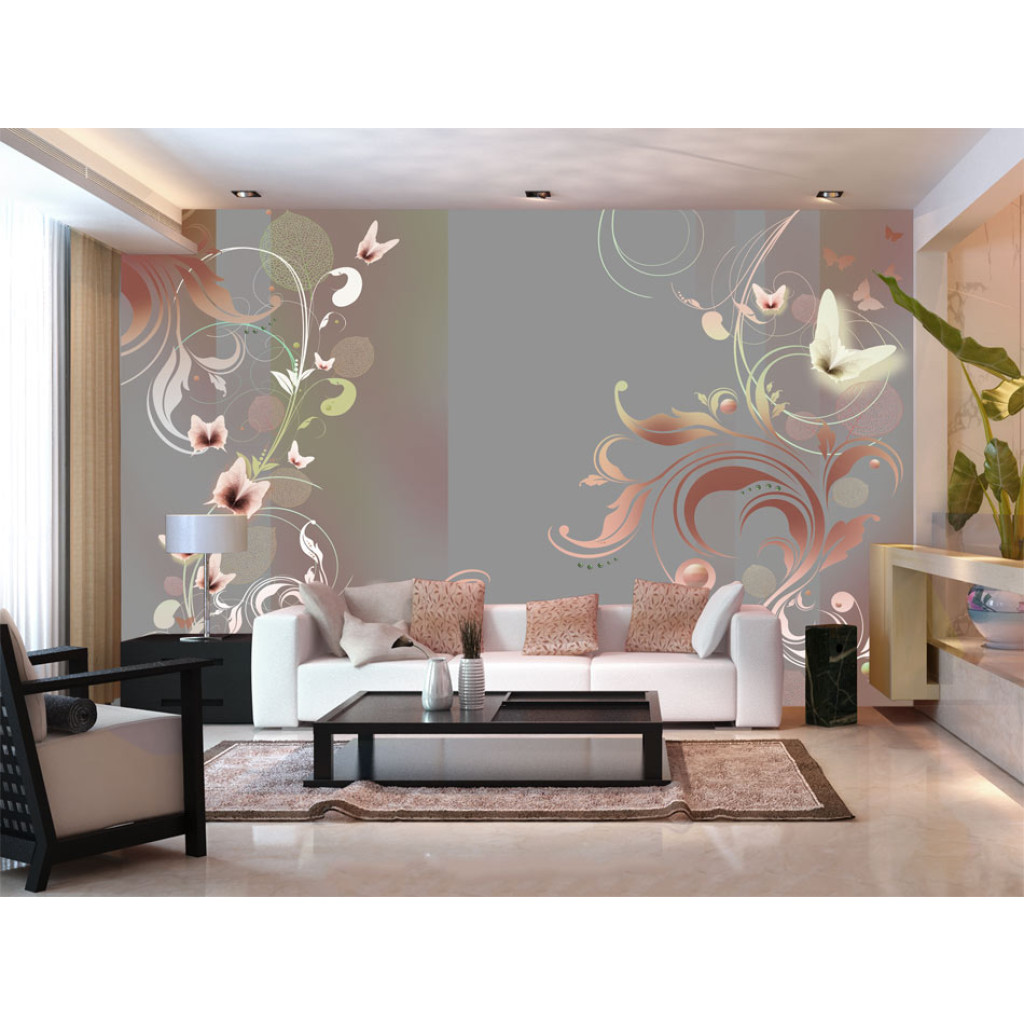 Mural De Parede Papéis De Parede Composição Em Cores Neutras - Ornamentos Com Padrões Em Flores