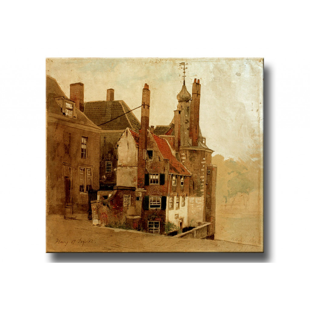 Schilderij  Andreas Achenbach: Houses In The Hague