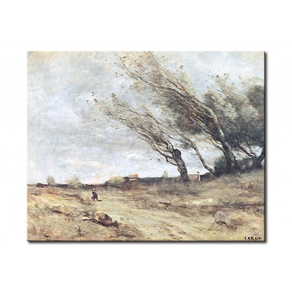 Schilderij  Jean-Baptiste-Camille Corot: The Gust Of Wind
