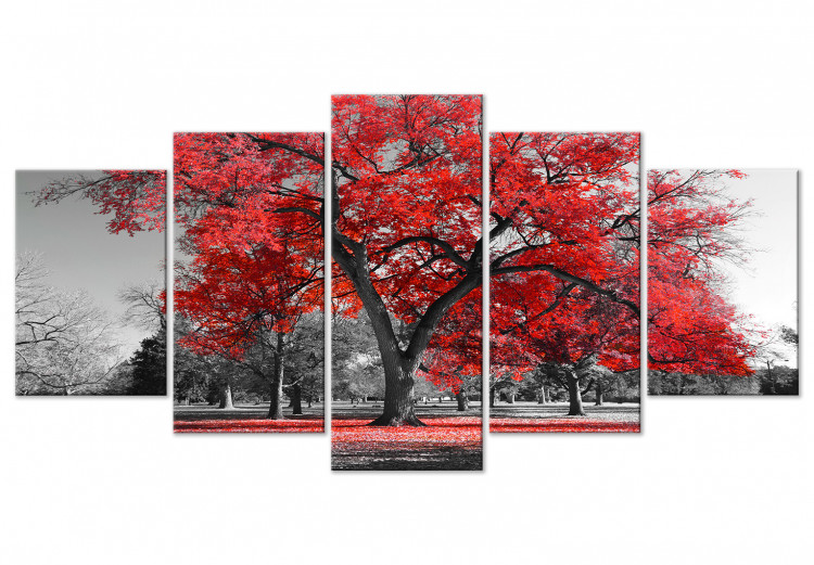 Obraz na płótnie Jesień w parku (5-częściowy) szeroki czerwony