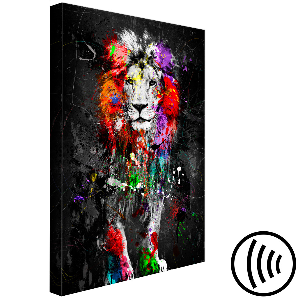 Schilderij  Gekleurde: Colourful Animals: Lion (1 Part) Vertical